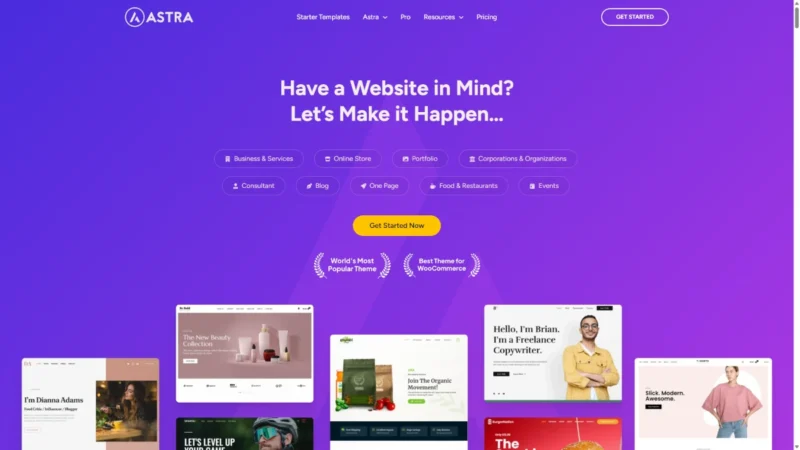 Captura de pantalla sitio Web de Astra