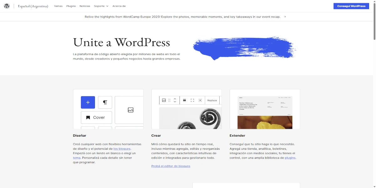 Captura pantalla sitio web WordPress.org
